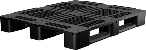 Kunststoffpalette: Industriepalette IKP 1213 in Schwarz und Antirutschkante, Traglast: 5000 kg Statisch, 1000 kg Dynamisch, 400 kg im Hochregal