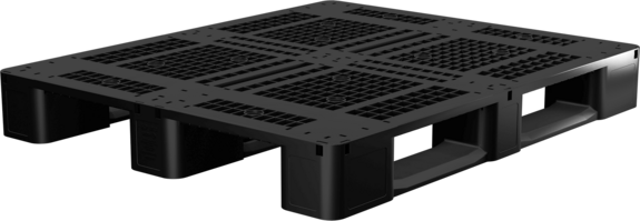 Kunststoffpalette: Industriepalette IKP 1213 in Schwarz, Traglast: 5000 kg Statisch, 1000 kg Dynamisch, 400 kg im Hochregal